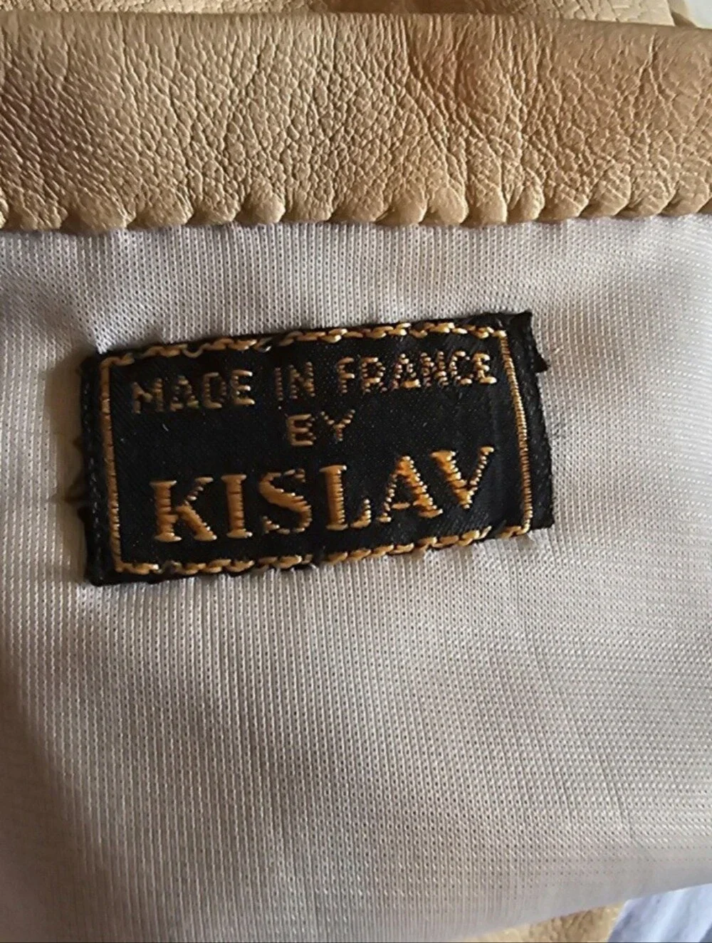 Vintage Kislav Kid Leather Gloves Size 7 Made France Camel Beige 1950s 1960s